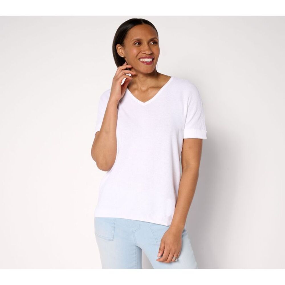 SUNNYLiFE Women's Top Plus Sz Sweater 1X Harbor Island Short Sleeve White